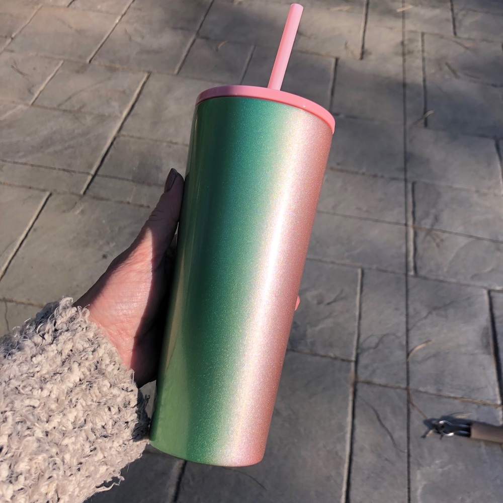 New Starbucks pink green ombré holiday tumbler2020